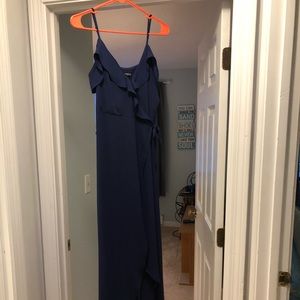 Floor length wrap dress from express navy